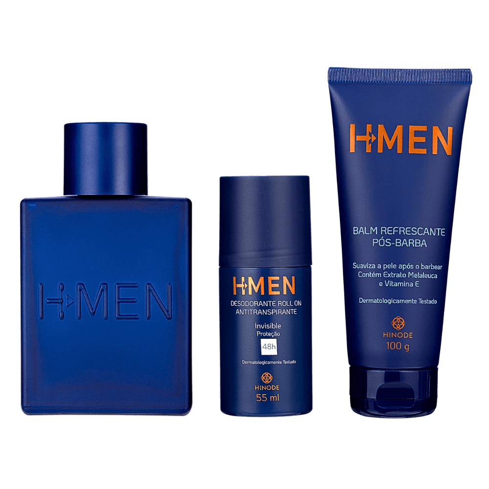 Kit H Men Deo Colônia + Desodorante Roll-On H-Men + Balm Pós Barba Refrescante H-Men
