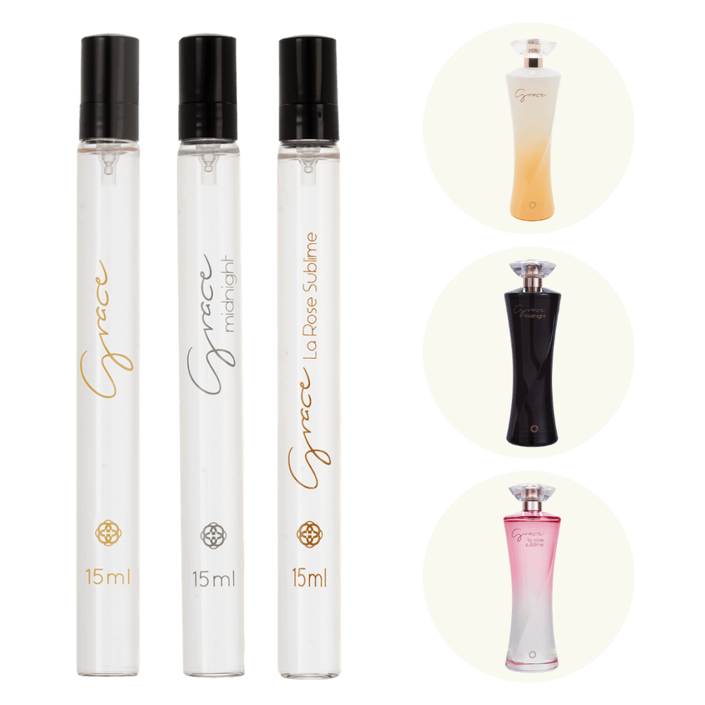 Kit 3 Perfumes Femininos de Bolsa Grace Deo Colônia + Midnight + La Rose